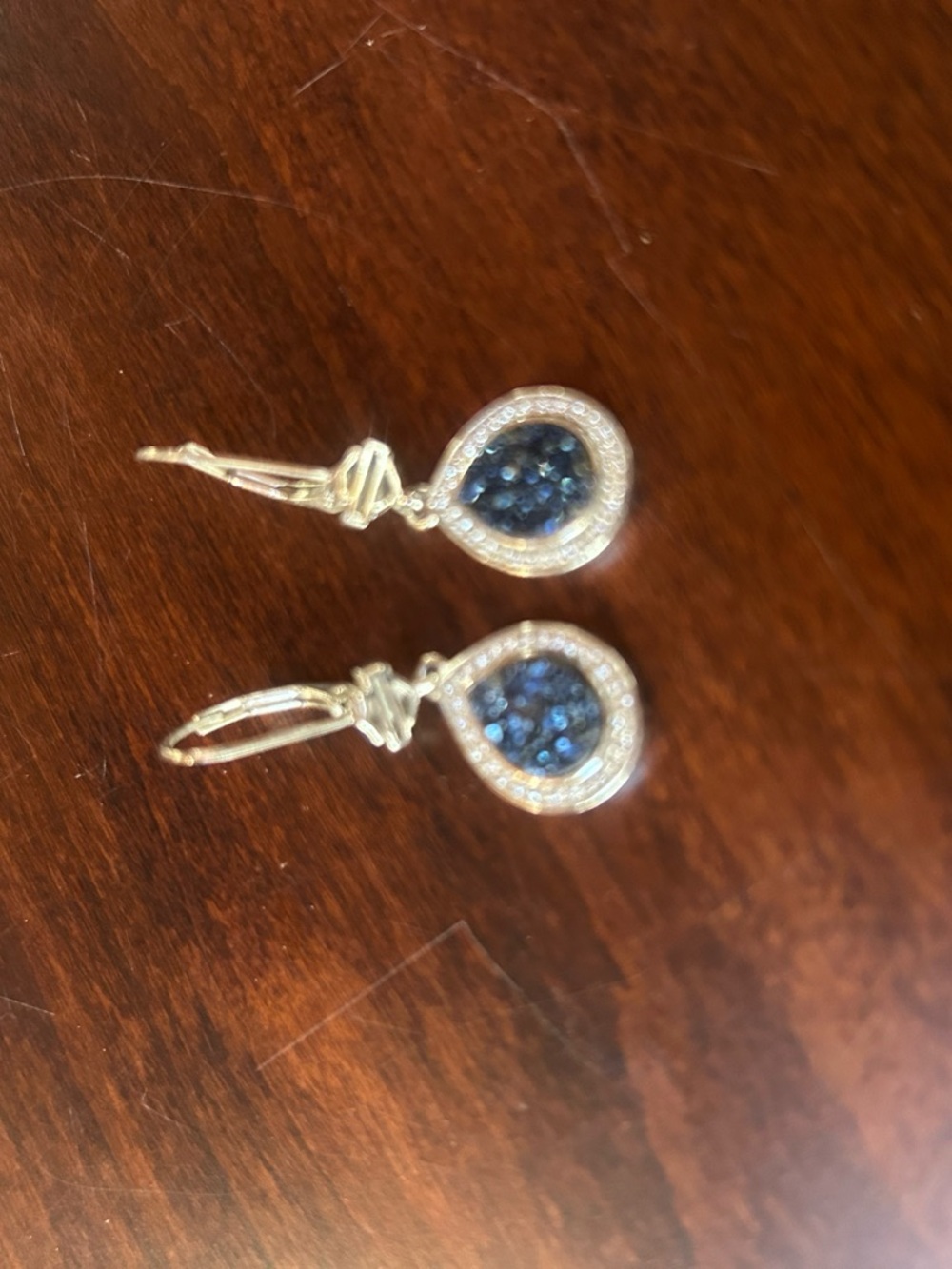 Harley Davidson Dazzling Blue sapphire Teardrop Earrings in Silver Tone